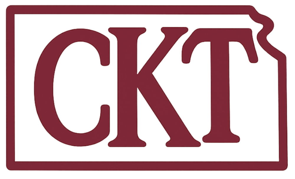 Maroon 'CKT' logo on a white background